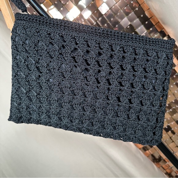 Vintage Micro Knit Crochet Black Wristlet Clutch - Picture 9 of 16